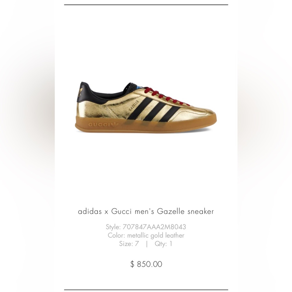 adidas x Gucci men’s Gazelle sneakers in Metallic Gold